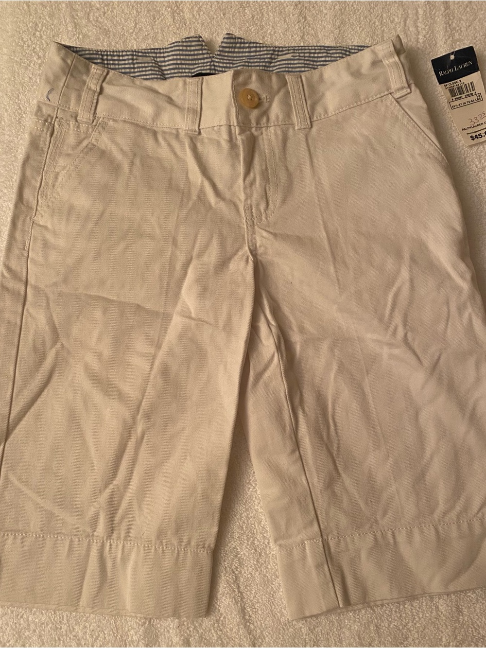 Ralph Lauren NWT Girls White Bermuda - Chino Twill Cotton Shorts Size 12